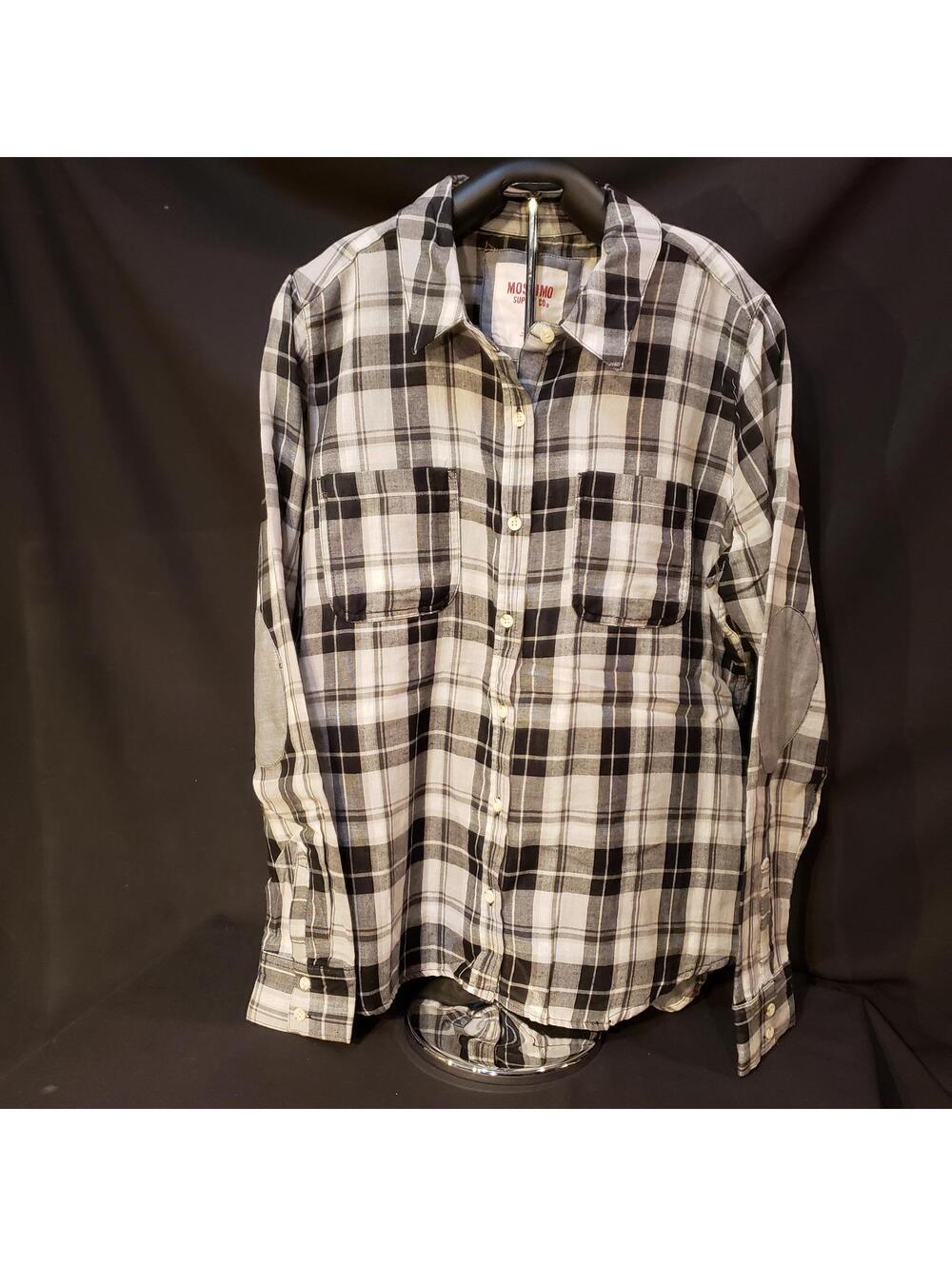 Mossimo Black and White Plaid Casual Shirt with Elbow XL